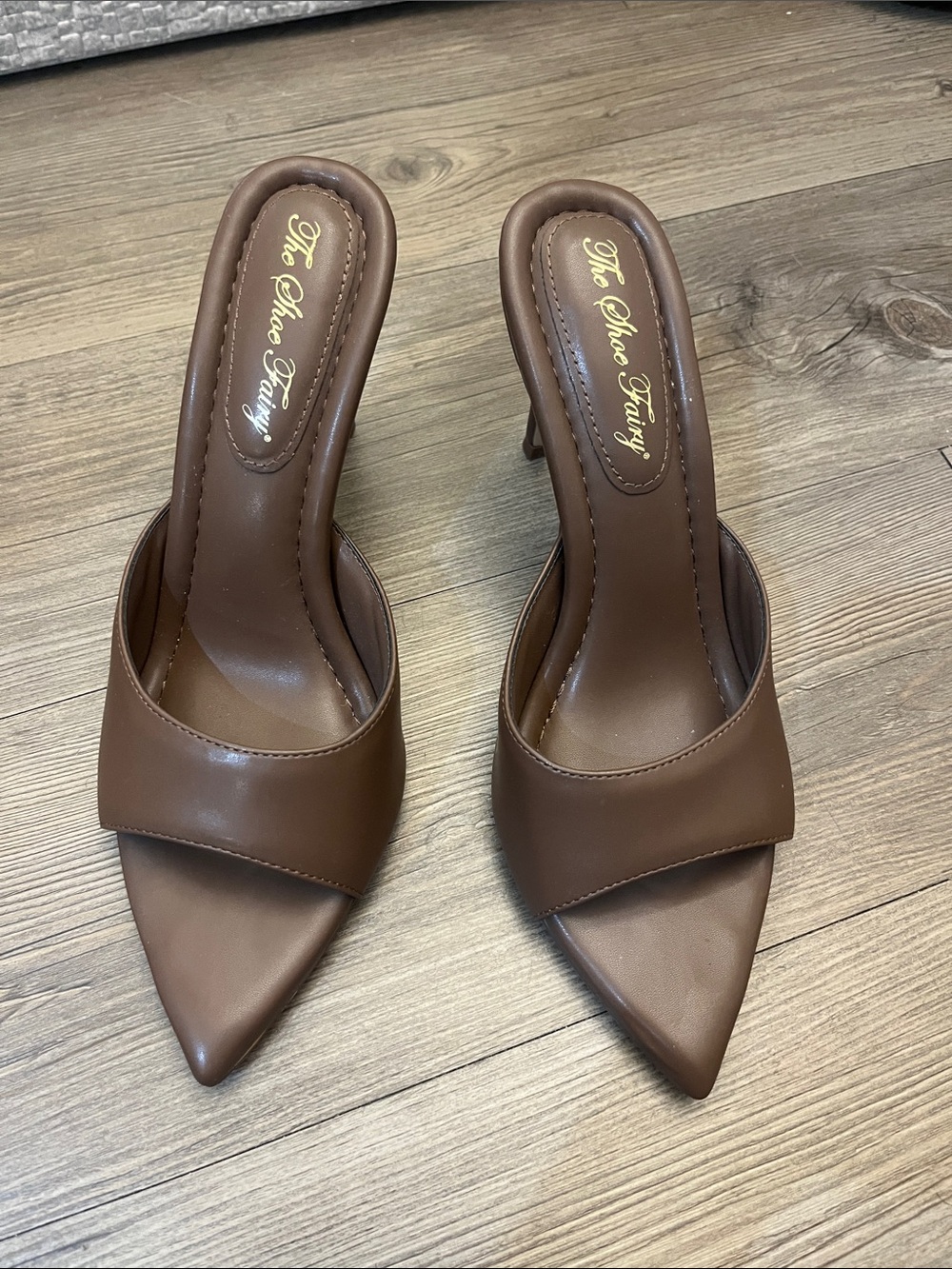 The Shoe Fairy Women's Brown Pointed Toe Slide Heels